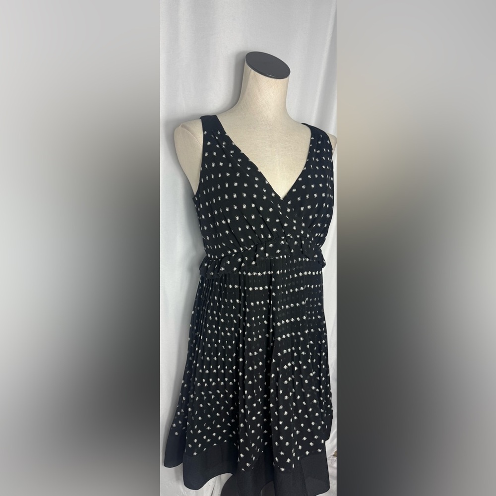 Ann Taylor Loft Elegant Bl/White Polka Dot Dress pleated Kentucky Derby NWOT 4p